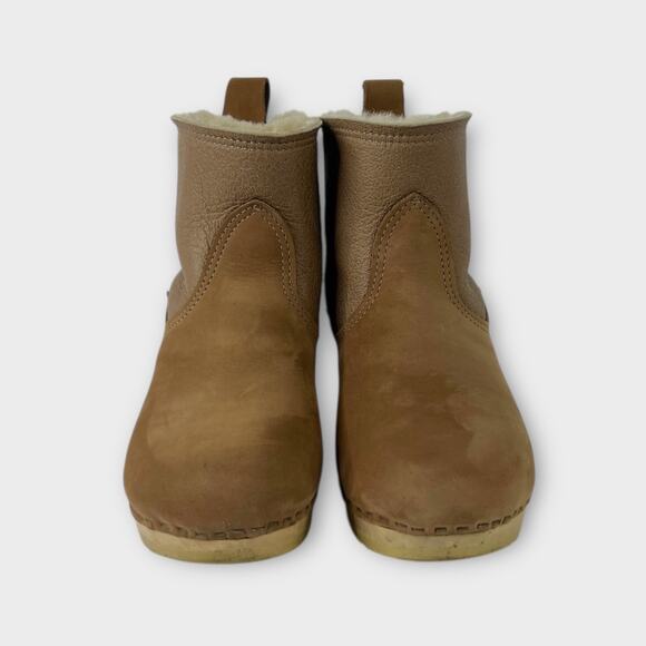 No. 6 5" Pull on Shearling Clog Boot on Mid Heel in Natural and Khaki Size 38 - Picture 3 of 16